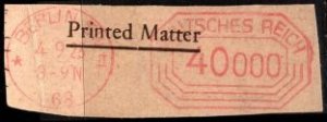 1923 Germany Meter Mail 40 Pfennig Berlin SW Cancel September 4, 1923