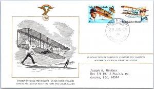 HISTORY OF AVIATION TOPICAL FIRST DAY COVER SERIES 1978 - TURKS & CAICOS 1c & $2