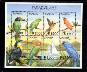 ZAMBIA #886 2000 BIRDS, PARIDISE LOST MINT VF NH O.G SHEET 8