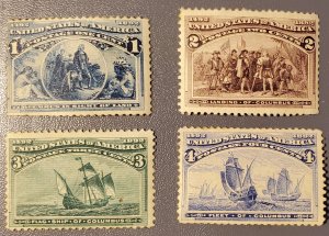 1893 US Stamps Scott #- 230-233 1c - 4c Mint Columbus Expedition Short Set Clean