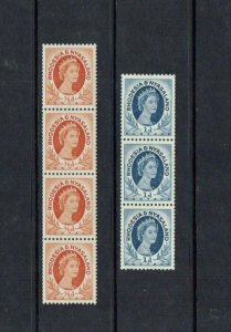 Rhodesia & Nyasaland: 1954 QE II definitive, 2 Coil Strips  12.5 x 14, MNH