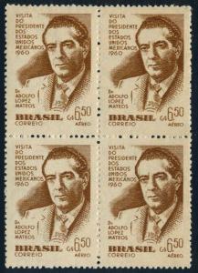 Brazil C92 block/4,MNH.Mi 973. Visit:President Adolfo Lopez Mateos,Mexico,1960.