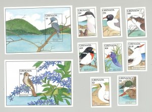 Grenada #1603-1612 Birds 8v & 2v S/S Imperf Proofs