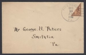 US Sc 334 - 1909 Diagonal BISECT on cover to Smithton Pa, w/ APS cert