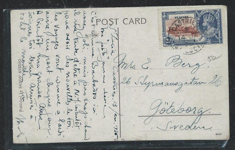 ST LUCIA (P1106B) 1935 JUBILEE 2 1/2D ON PPC TO SWEDEN