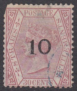 Straits Settlements 23 Used f Overprint (see Details) CV $130.00