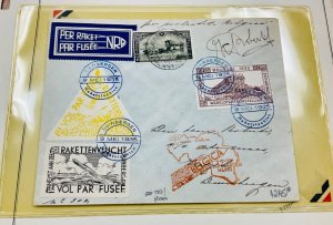 Belgium May 1935  Rocket Mail  cover  Signed by Roberti Pilot  3 labels on page