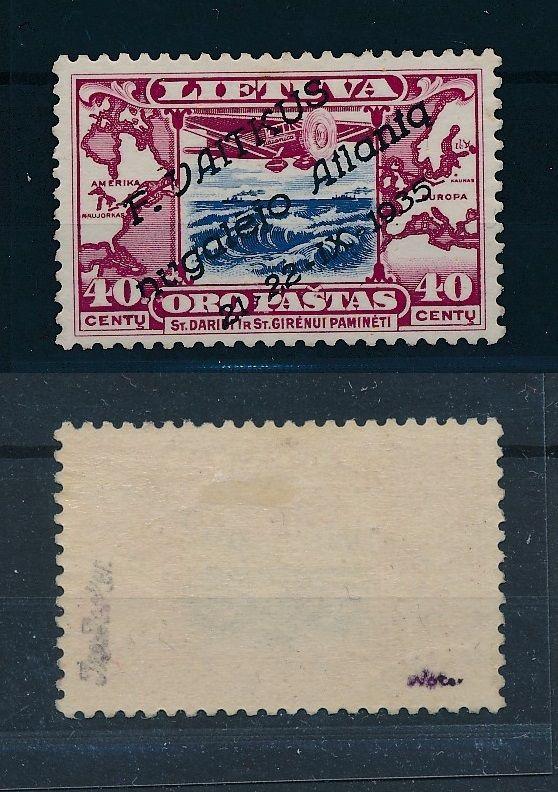 [45201] Lithuania 1935 Vaitkus flight  Signed 2x VF MLH