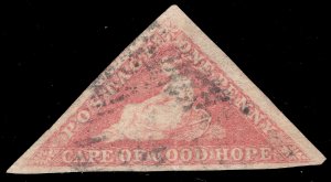 MOMEN: CAPE OF GOOD HOPE SG #5a ROSE 1858 USED £300 LOT #65652