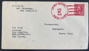 1925 New York USA USS Los Angeles First Flight Cover To Mayagüez Puerto Rico