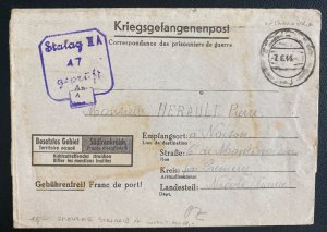 1944 Germany Stalag 3A POW Prisoner of War Letter Cover To Nierve France