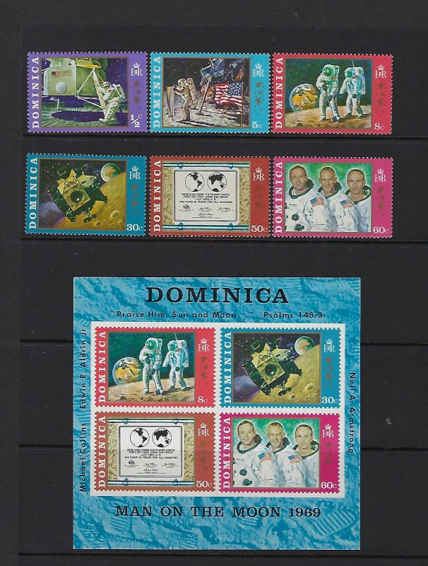 DOMINICA SCOTT #291-296A 1970 NEIL ARMSTRONG SET WITH SHEET-  MINT NEVER HINGED