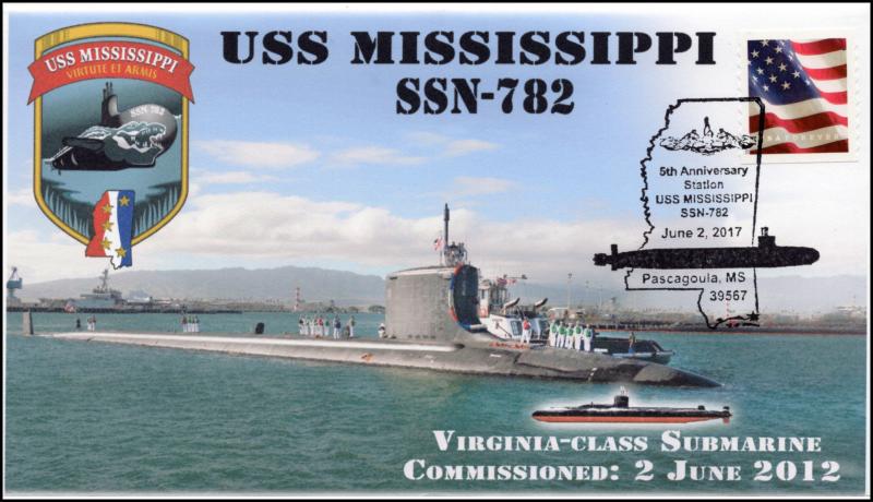 17-267, 2017, USS Mississippi, Submarine, Navy, 5th Anniv. Event Cover