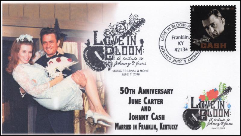 18-151, 2018, Love in Bloom, Pictorial Postmark, Johnny Cash, June Carter Event