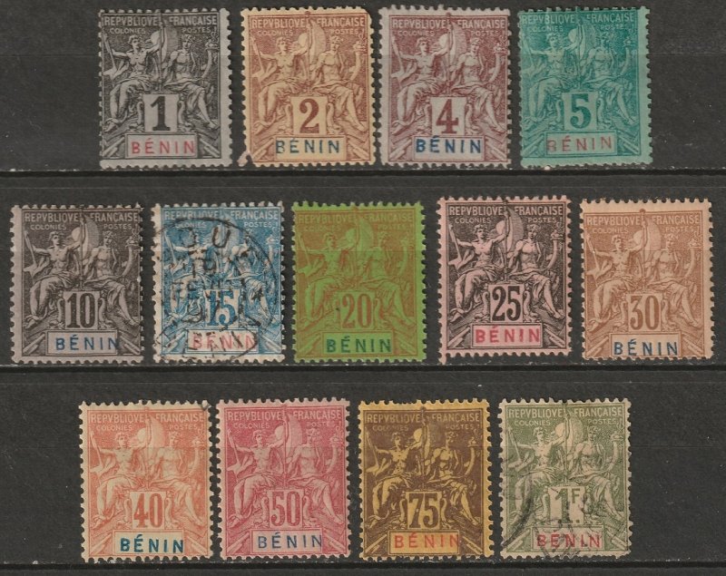 Benin 1894 Sc 33-45 complete set MH*/MNG(*)/used