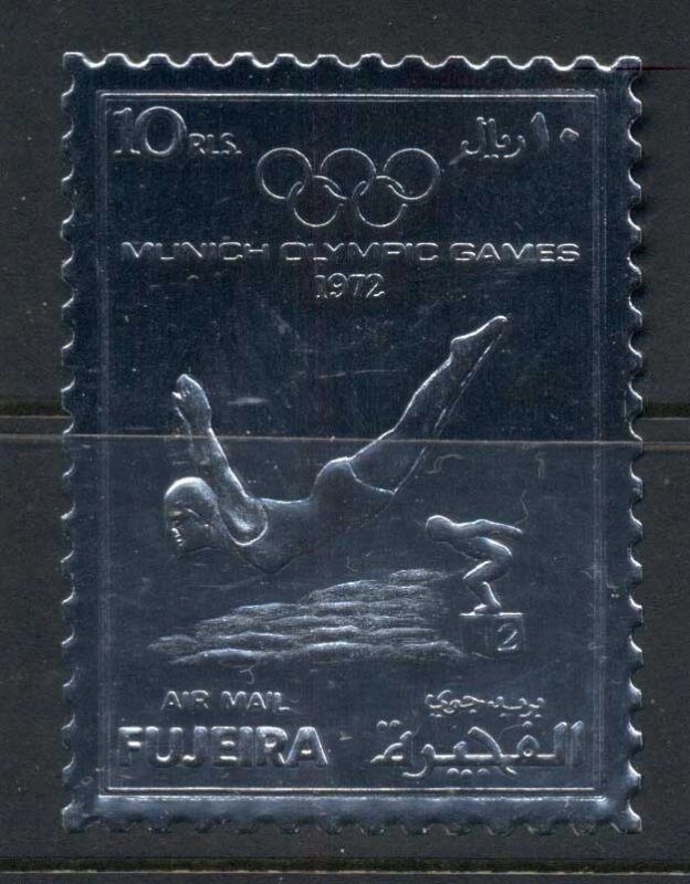 Fujeira 1972 Mi#1281A Summer Olympics Munich, Diving, Silver Foil Embossed MUH