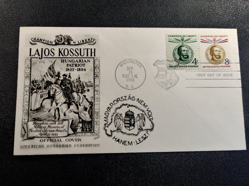 Lajos Kossuth, 1958 First Day Covers (Pair of Three)