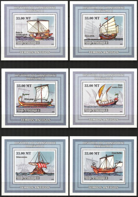 {415} Mozambique 2009 History of Maritime I Sailing Ships 6 S/S Deluxe MNH**