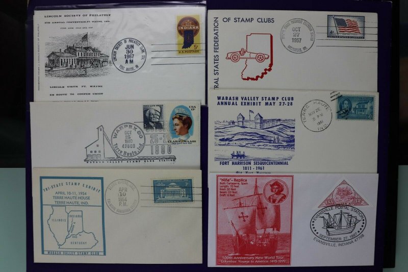 Indiana Mutliple Stamp Exhibition & Shows Lot of 6 Philatelic Expo Cachet Covers