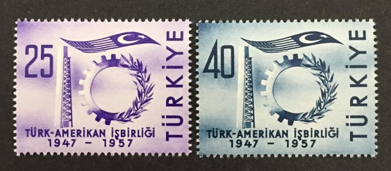 Turkey 1957 #1246-7, Turkish-American Collaboration, MNH.