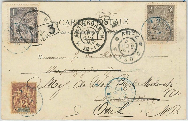 44979 - MADAGASCAR - POSTAL HISTORY POSTCARD: MAJUNGA to NETHERLANDS 1904 blue -