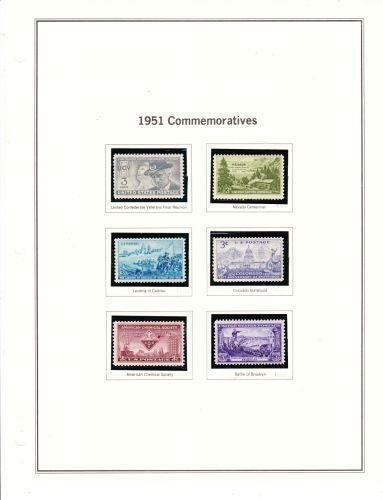 U S 1951 Commemorative Mint NH Year Set - 6 Stamps on Album Page - 1 Scan