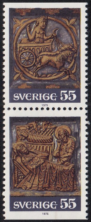 Sweden 1975 MNH Sc #1144, #1145 55o Chariot of the Sun, Nativity Christmas