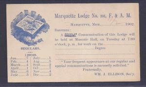 1902 UX18 USED FROM MARQUETTE MI W/MASONIC LEVEL,BIBLE & COMPASS FOR LODGE #101 