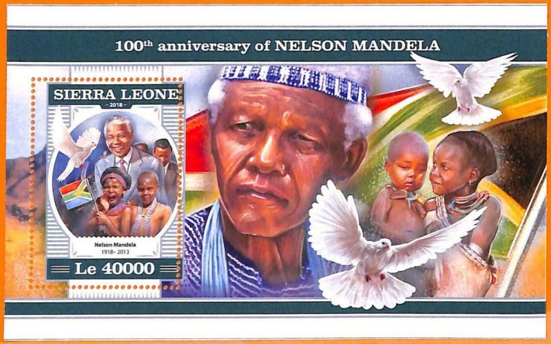 A6868 - SIERRA LEONE, Error, 2018, MISSPERF SOUVENIR SHEET: Nelson Mandela, Bird