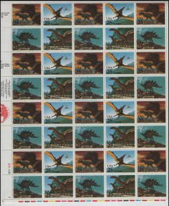 US, 2422-2425, SHEET (40), MNH, 1989, PREHISTORIC ANIMALS