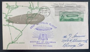 1933 Miami FL USA LZ 127 Graf Zeppelin Flight cover To Century Of Progress #C18