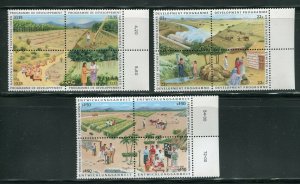 UN 472a, Genevia 144a, Vienna 61a Blocks of 4 Stamps Development Program 1986