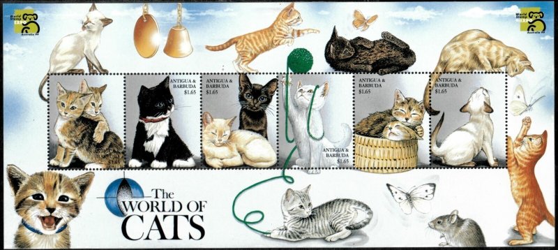 Antigua 1999 - Cats - Sheet of 6 Stamps - Scott #2276 - MNH