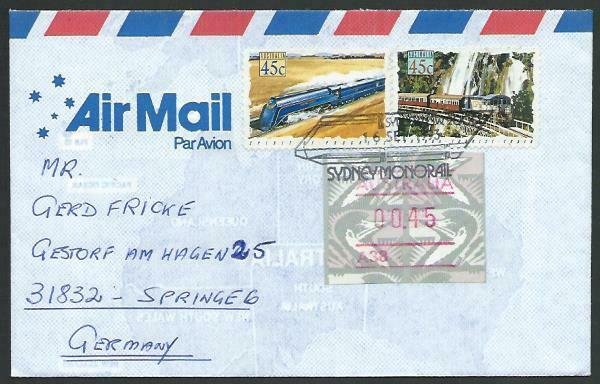 AUSTRALIA 1994 cover to Germany - nice franking - Sydney Monorail pmk......12810