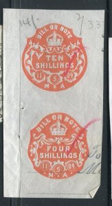 BRITAIN; 1909 early classic Embossed REVENUE Pair on PIECE fine used item