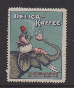 Germany - Delica Brand Coffee Advertising Stamp, Man on Elephant - NG 