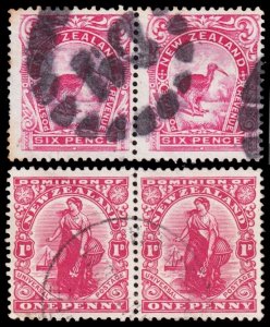 New Zealand Scott 115, 129 Pairs (1902, 1908) Used F, CV $20.00 M