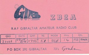 8738 Amateur Radio QSL Card Gibraltar-