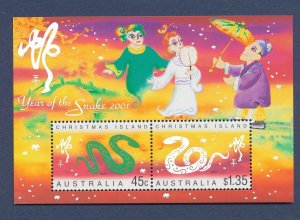 CHRISTMAS ISLAND - Scott 431a - MNH S/S - year of the snake - 2001 