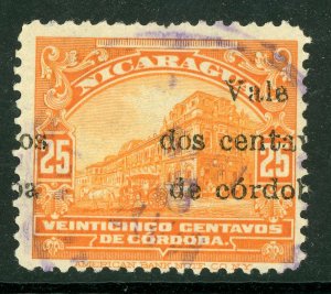 Nicaragua 1920 Cathedral Provisional 1¢/2¢ Vermillion Shifted VFU W111