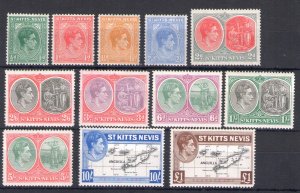 1938 ST. KITTS NEVIS, George VI, 12 Value Series, Stanley Gibbons # 68a/77f - MH