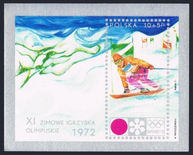 Poland 1871-1874,B124,MNH.Michel 2143-2146,Bl.49. Olympics Sapporo-1972.Luge,Ski