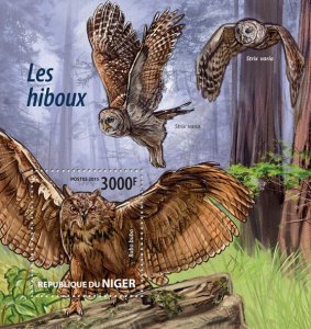 Birds of Prey on Stamps Niger 2015 MNH Owls Earasian Eagle-Owl Owl 1v S/S