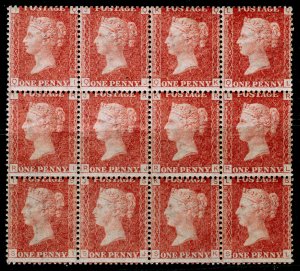 SG43, 1d rose-red plate 145, NH MINT. Cat £576+.BLOCK OF 12.