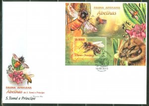 SAO TOME  2013  FAUNA OF AFRICA BEES  SOUVENIR SHEET FIRST DAY COVER