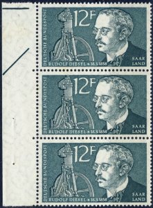 SARRE / SAAR / SAARLAND - 1958 Mi.432 strip of 3 with marginal markings **