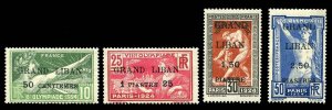 Lebanon #18-21 Cat$100, 1924 Grand Liban Surcharges, set of four, hinged