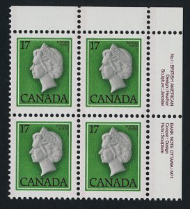 Canada 789 TR Block, Plate 1 MNH Queen Elizabeth