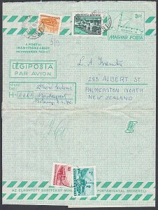 HUNGARY 1977 3ft aerogramme uprated commercially used to New Zealand........K138