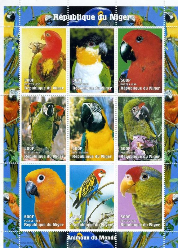 Niger 1998 EXOTIC PARROTS Sheet (9) Perforated Mint (NH)